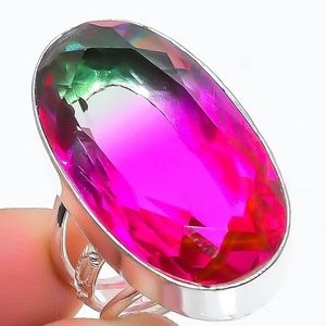 Bi-Color Tourmaline Gemstone 925 Sterling Silver Jewelry Ring Size 6.5